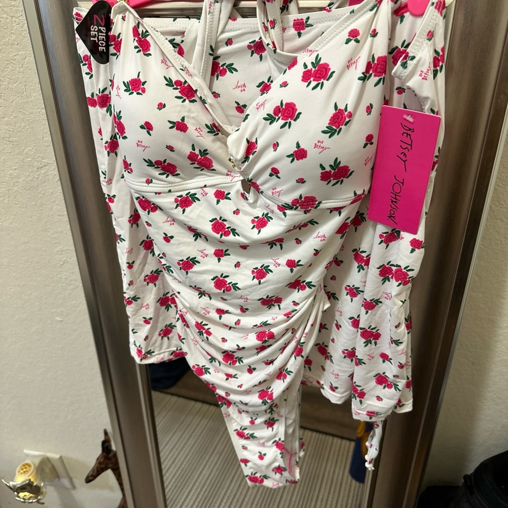 2 piece Betsey Johnson Floral Print Women's Swim Suit w/ swim skirt